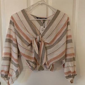 Cropped Striped Quarter Sleeve Top